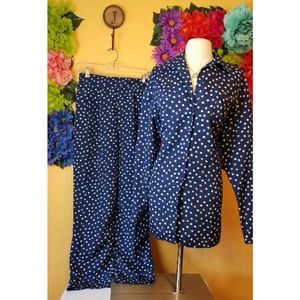 Vintage LaRedoute polka dot blue shirt & pant 2 piece set- medium